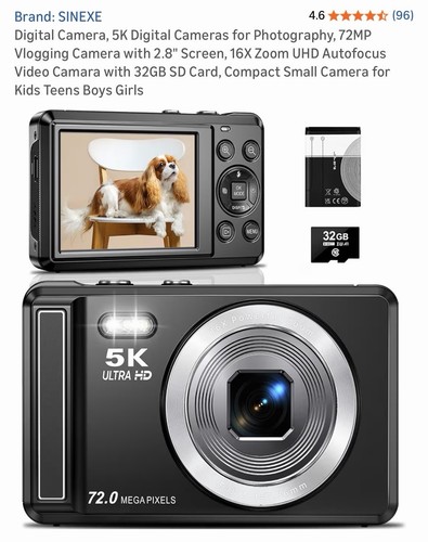 Digital camera 32gb - 5k, hd